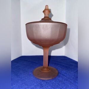 Vintage satin frosted pink glass candy dish